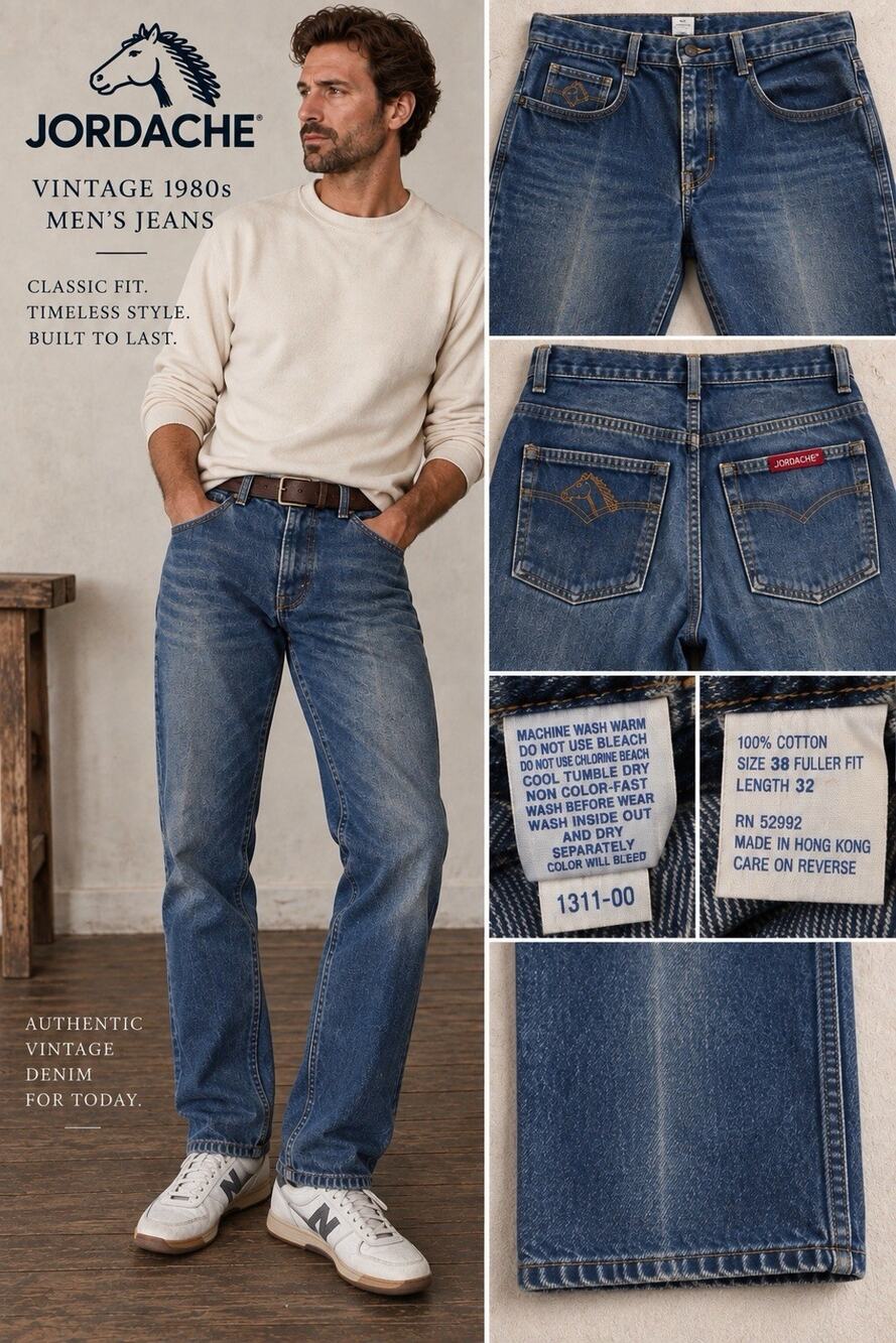 Vintage 80s Jordache Mens 35x30 Fuller Fit Jeans Horse Logo Faded Denim